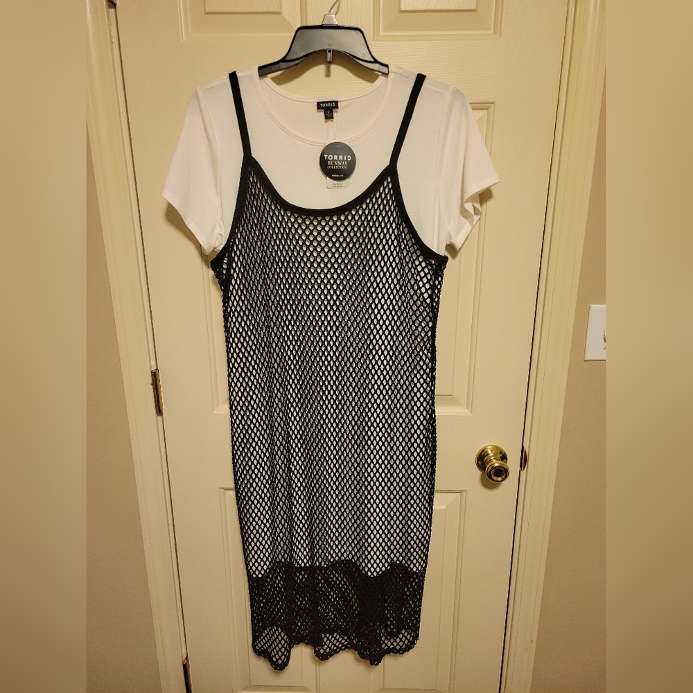 Torrid Runway Collection Black Fishnet & Tee Dress NWT